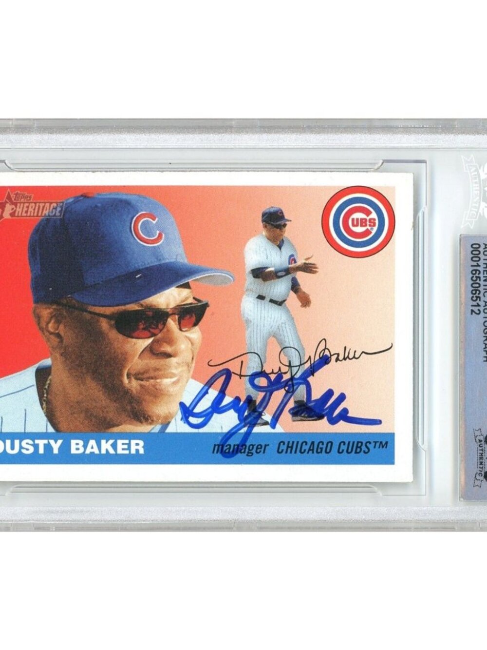 Dusty Baker Signed 2004 Topps Heritage #191 Cubs Beckett BAS Slabbed MLB Auto